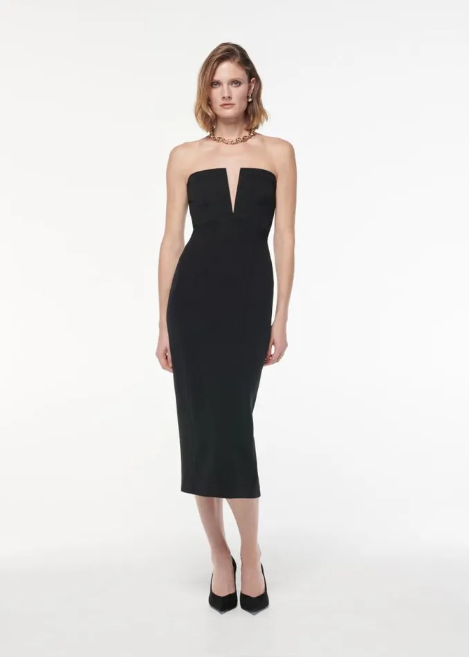 Women Dresses Roland Mouret Strapless Stretch Wool Silk Midi Dress