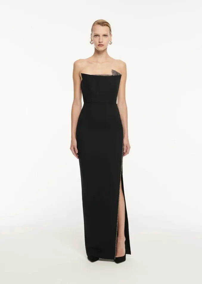 Women Dresses Roland Mouret Strapless Wool Silk Embellished Maxi Dress