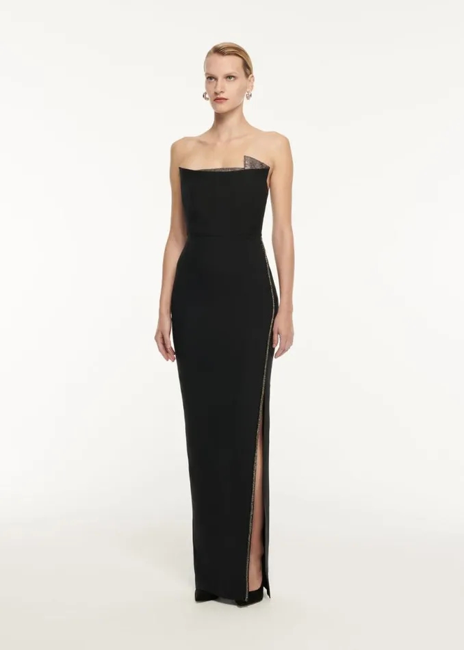 Women Dresses Roland Mouret Strapless Wool Silk Embellished Maxi Dress