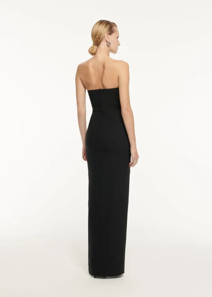 Women Dresses Roland Mouret Strapless Wool Silk Embellished Maxi Dress