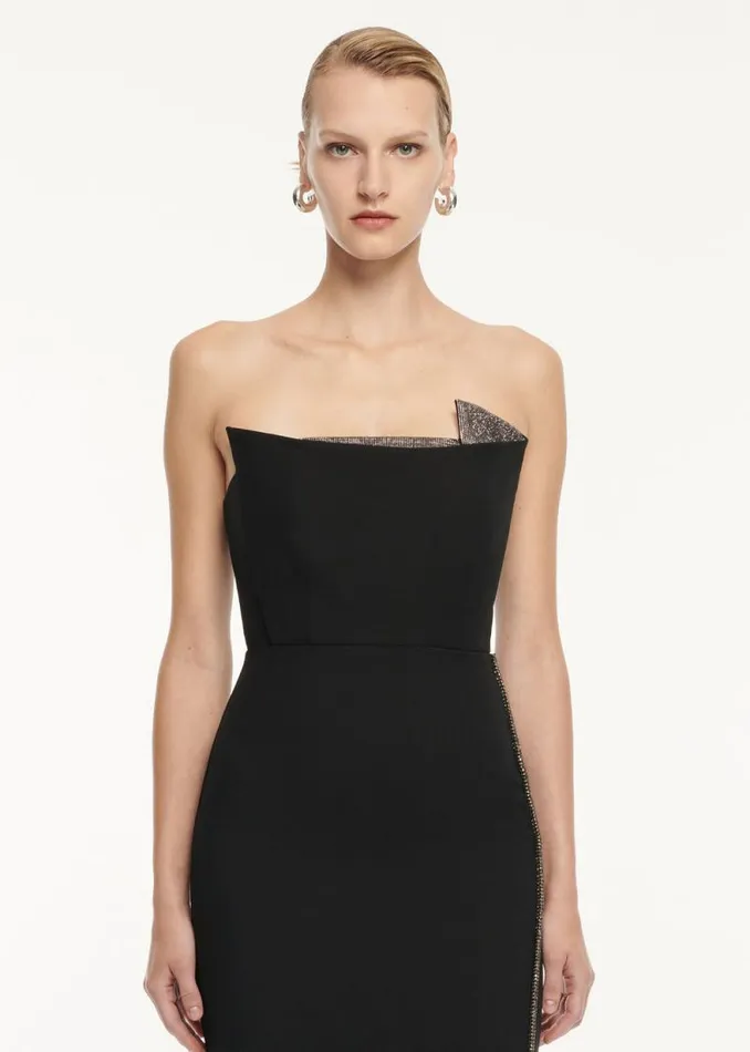 Women Dresses Roland Mouret Strapless Wool Silk Embellished Maxi Dress