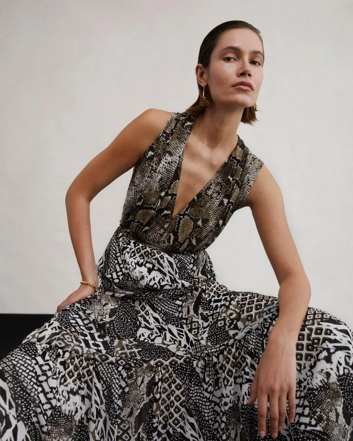 Women Drew Reversible Mesh Dress Six Sister Camo And Python Brown DVF Dresses