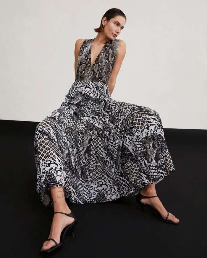 Women Drew Reversible Mesh Dress Six Sister Camo And Python Brown DVF Dresses