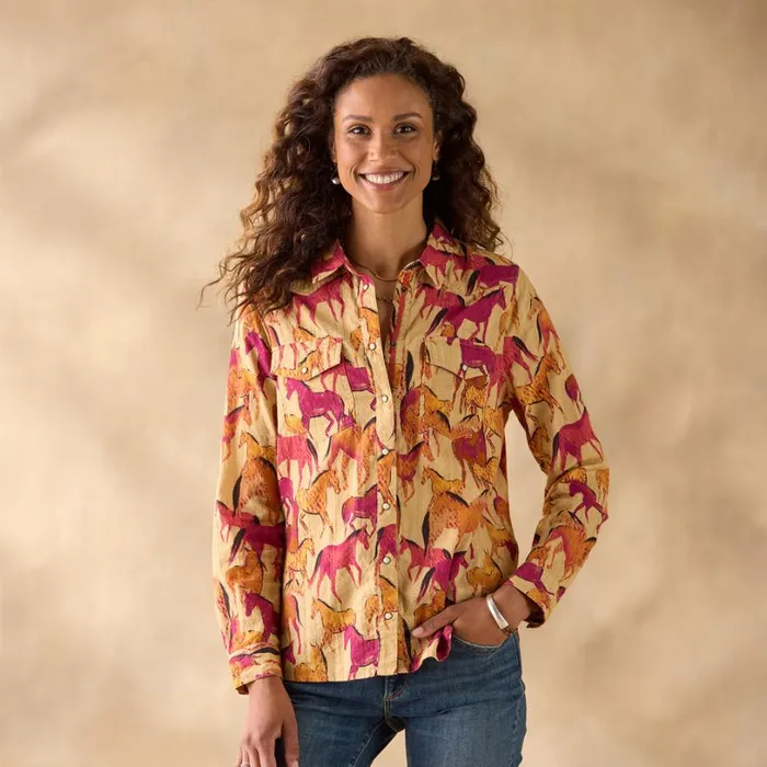Women Equestrian Joy Shirt Gold Sundance Catalog Tops