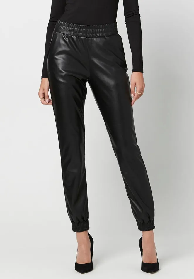 Women Faux Leather Tara Joggers Black Buffalo David Bitton Pants