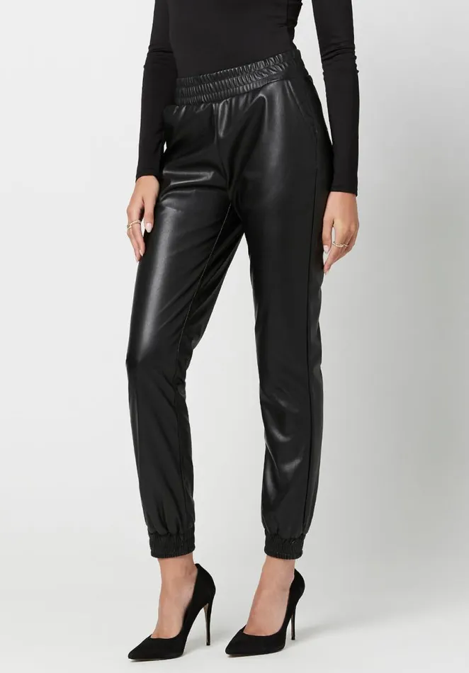 Women Faux Leather Tara Joggers Black Buffalo David Bitton Pants
