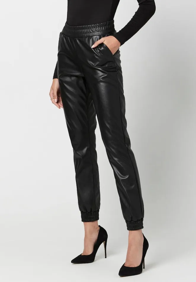 Women Faux Leather Tara Joggers Black Buffalo David Bitton Pants