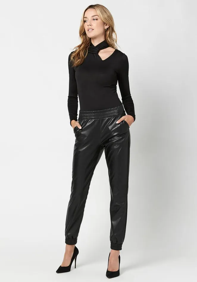 Women Faux Leather Tara Joggers Black Buffalo David Bitton Pants