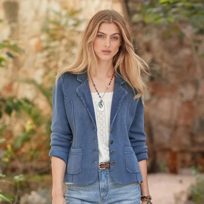 Women Gold Rush Sweater Blazer Indigo Sundance Catalog Sweaters