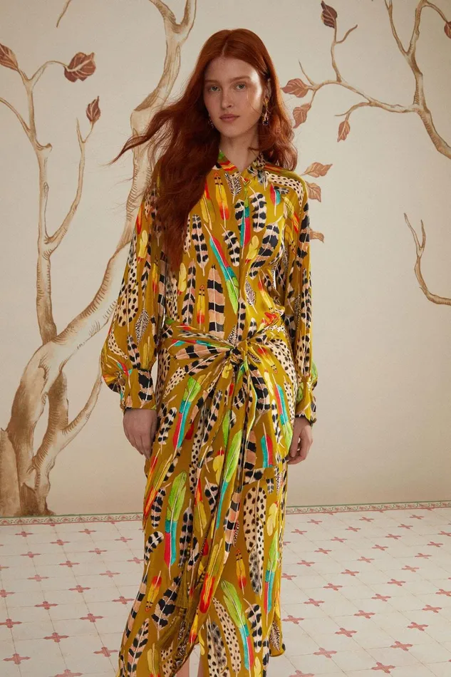 Women Green Amazon Feathers Midi Dress Amazon Feathers Green FARM Rio Midi Dresses