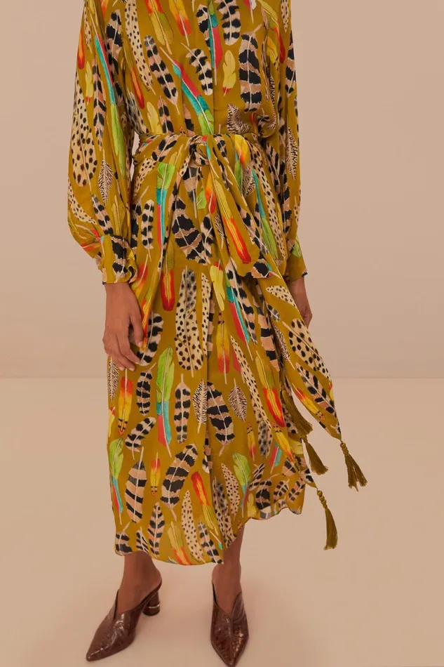 Women Green Amazon Feathers Midi Dress Amazon Feathers Green FARM Rio Midi Dresses