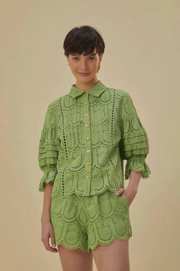 Women Green Pineapple Eyelet Shorts Green FARM Rio Shorts