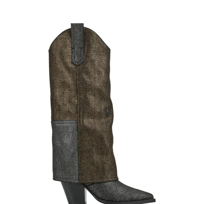 Women Harlo Foldover Western Boot Black Metallic Denim Marc Fisher Boots