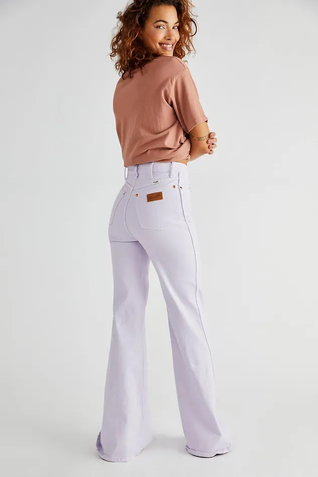 Women HighRise Jeans Free People Wrangler Wanderer High Rise Flare Jeans Lavender Fog