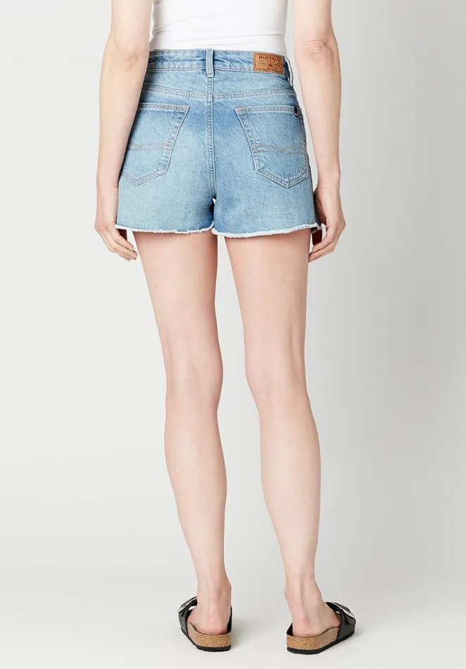 Women High Rise Relaxed Goldie Mid Blue Sanded Shorts Indigo Buffalo David Bitton Shorts and Skirts