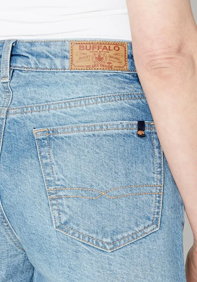 Women High Rise Relaxed Goldie Mid Blue Sanded Shorts Indigo Buffalo David Bitton Shorts and Skirts
