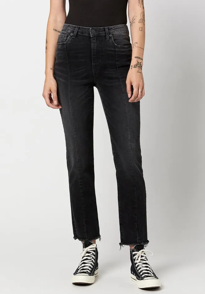 Women High Rise Straight Jayden Dark and Worn Jeans Black Buffalo David Bitton Straight Leg Women High Rise Straight Jayden Dark and Worn Jeans Black Buffalo David Bitton Straight Leg