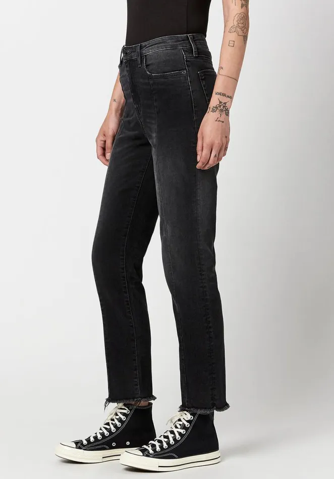 Women High Rise Straight Jayden Dark and Worn Jeans Black Buffalo David Bitton Straight Leg
