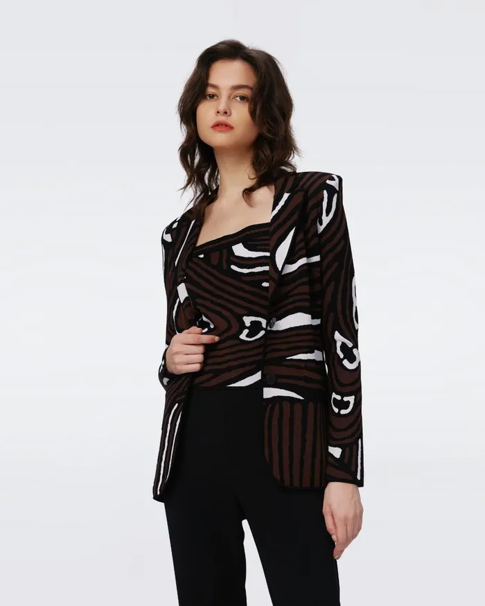 Women Ibrox Knit Jacquard Jacket Floating Curve Ivory DVF Jackets and Coats