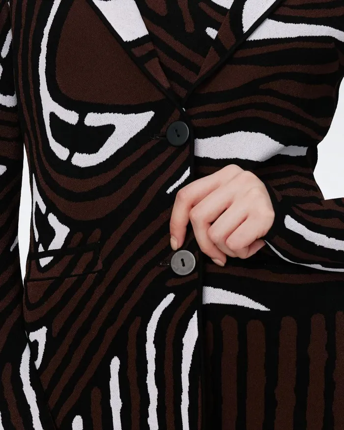 Women Ibrox Knit Jacquard Jacket Floating Curve Ivory DVF Jackets and Coats