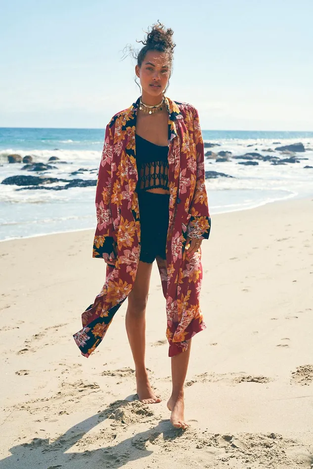 Women Jackets Free People Niya Duster Cranberry Combo