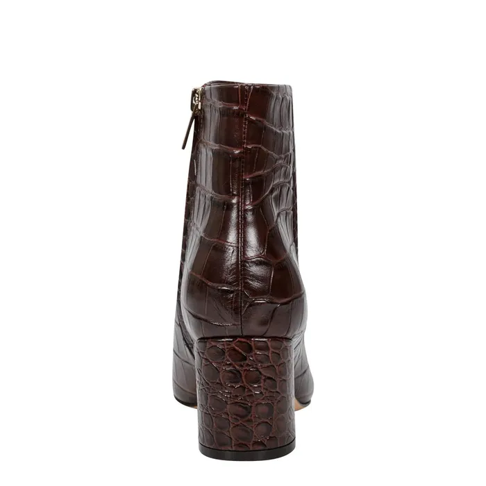 Women Jarli Pointy Ankle Bootie Brown Croco Leather Marc Fisher Boots and Booties
