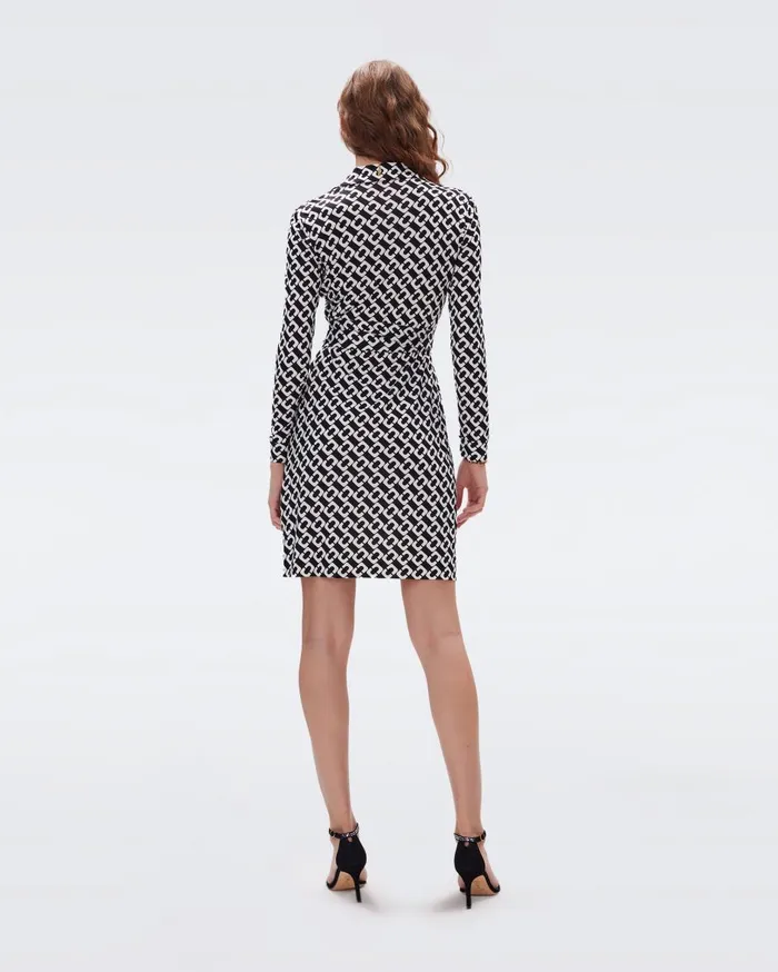 Women Jeanne Silk Jersey Wrap Dress Chain Link Medium Black DVF Dresses