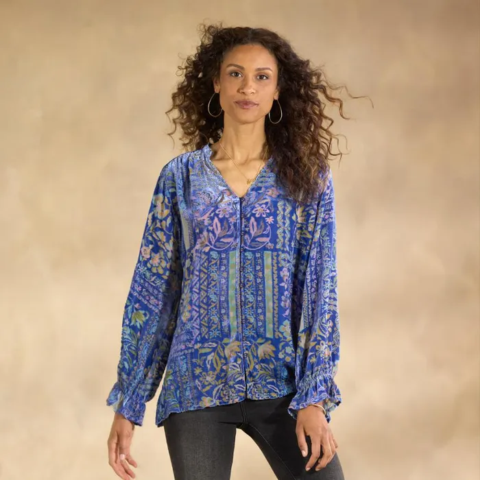 Women Joasie Burnout Velvet Top Blue Multi Sundance Catalog Tops Women Joasie Burnout Velvet Top Blue Multi Sundance Catalog Tops