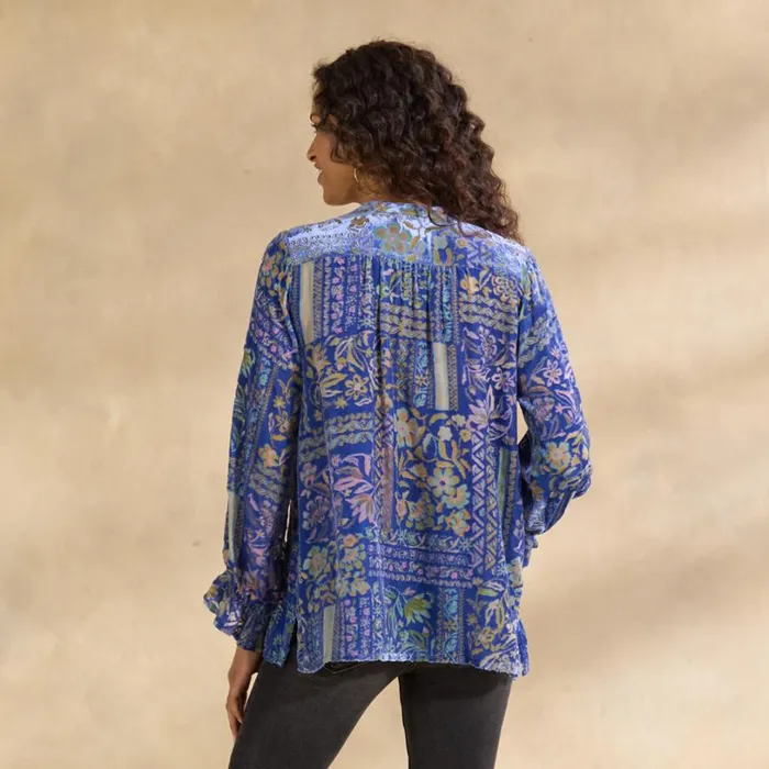 Women Joasie Burnout Velvet Top Blue Multi Sundance Catalog Tops Women Joasie Burnout Velvet Top Blue Multi Sundance Catalog Tops