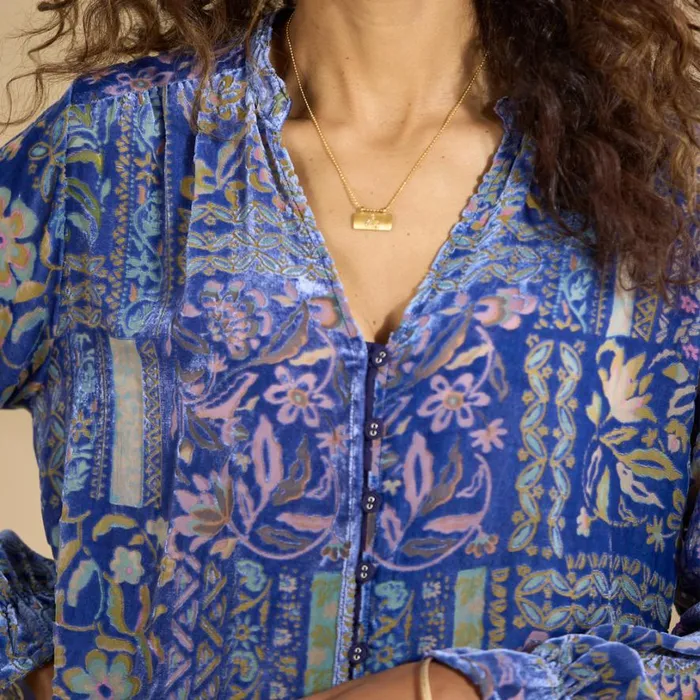 Women Joasie Burnout Velvet Top Blue Multi Sundance Catalog Tops Women Joasie Burnout Velvet Top Blue Multi Sundance Catalog Tops