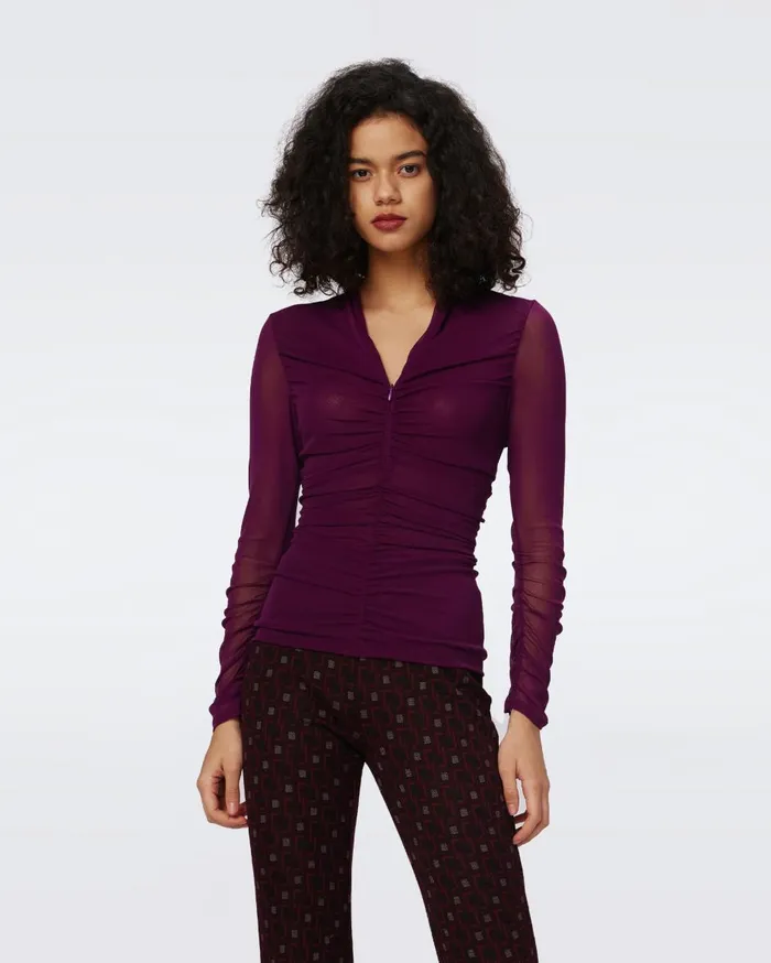 Women Julie Mesh Top Velvet Plum DVF Tops