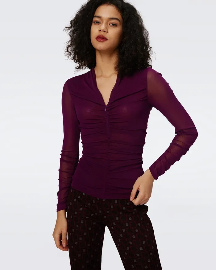 Women Julie Mesh Top Velvet Plum DVF Tops