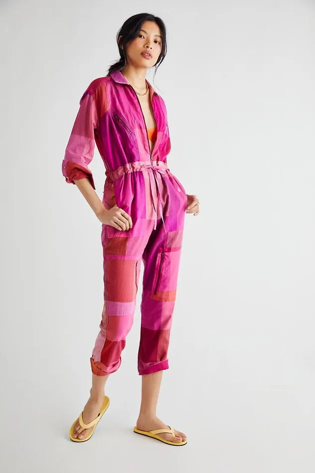 Women Jumpsuits Free People Utility Flight Jumpsuit Sunset Multi Check
