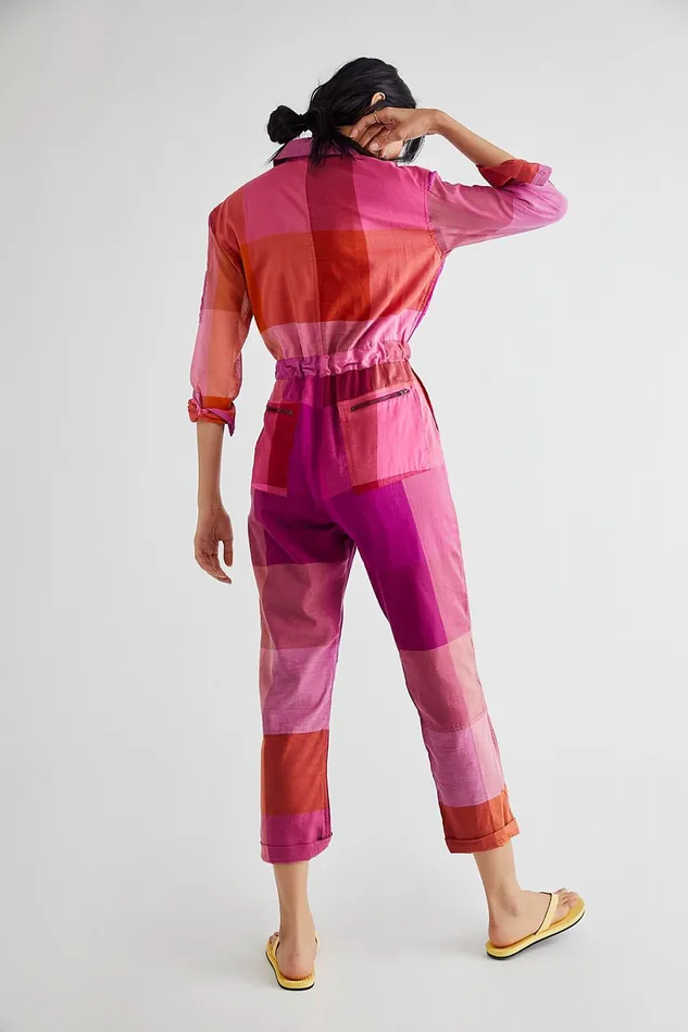Women Jumpsuits Free People Utility Flight Jumpsuit Sunset Multi Check
