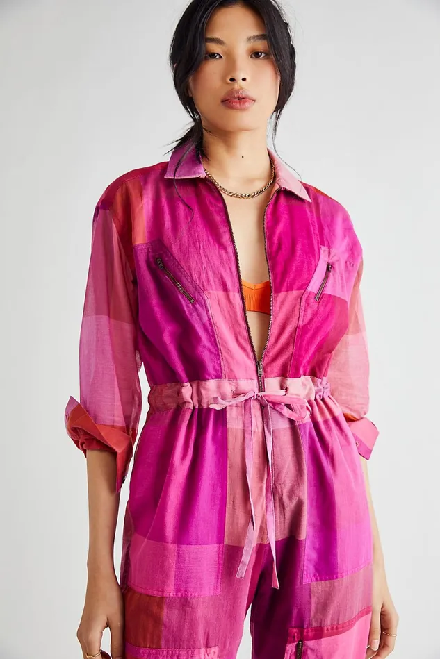 Women Jumpsuits Free People Utility Flight Jumpsuit Sunset Multi Check