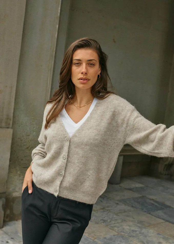 Women Knits MOS MOSH MMThora VNeck Knit Cardigan Feather Gray