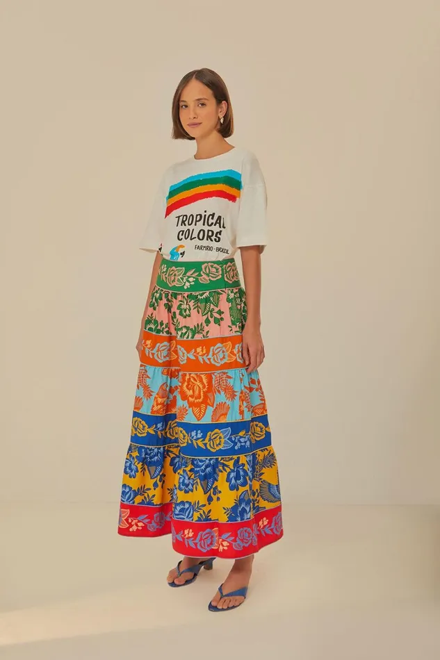 Women Lace Garden Tiered Maxi Skirt Lace Garden Mix FARM Rio Skirts