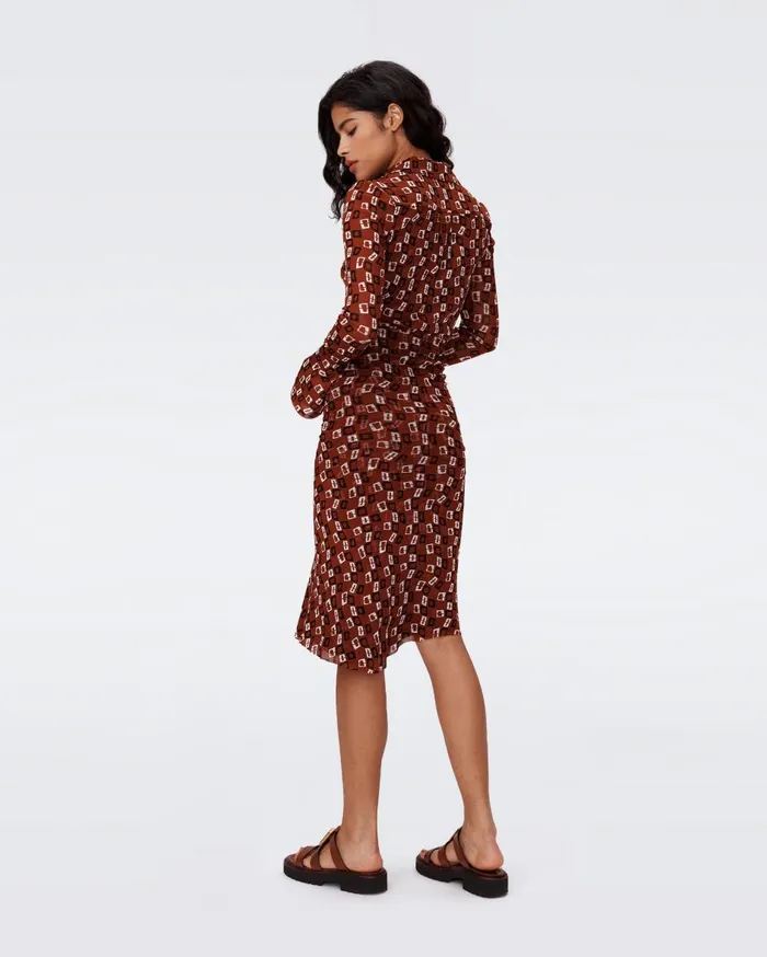 Women Lilly Mesh Dress Tiny Chain Spots Brown DVF Dresses