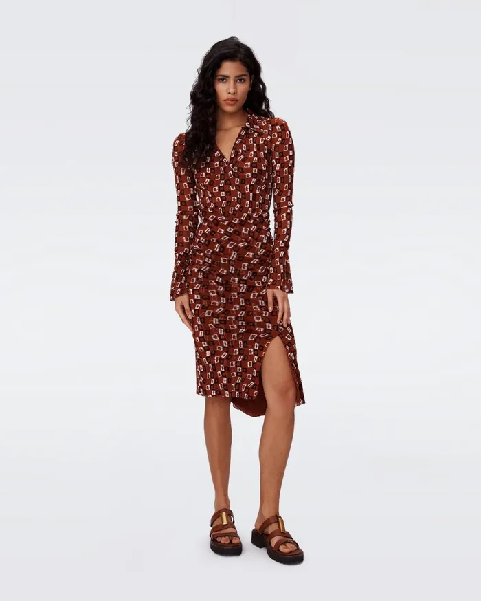 Women Lilly Mesh Dress Tiny Chain Spots Brown DVF Dresses