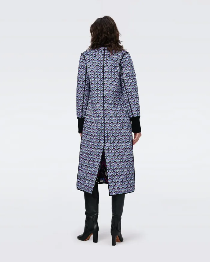 Women Loana Reversible Quilted Coat Fishnet Floral And Stadium Geo Purple DVF Jackets and Coats
