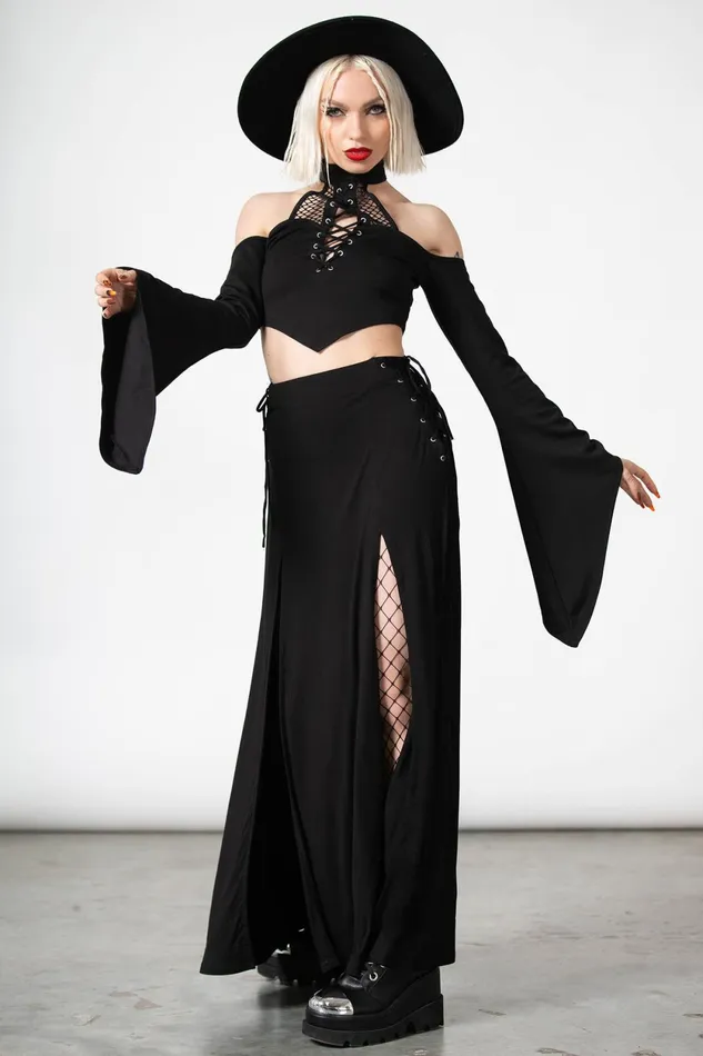 Women Long Sleeves Killstar Maidenhead Cold Shoulder Top
