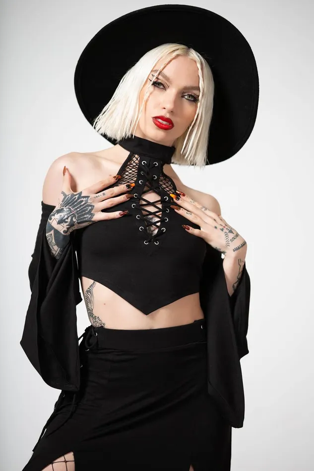 Women Long Sleeves Killstar Maidenhead Cold Shoulder Top