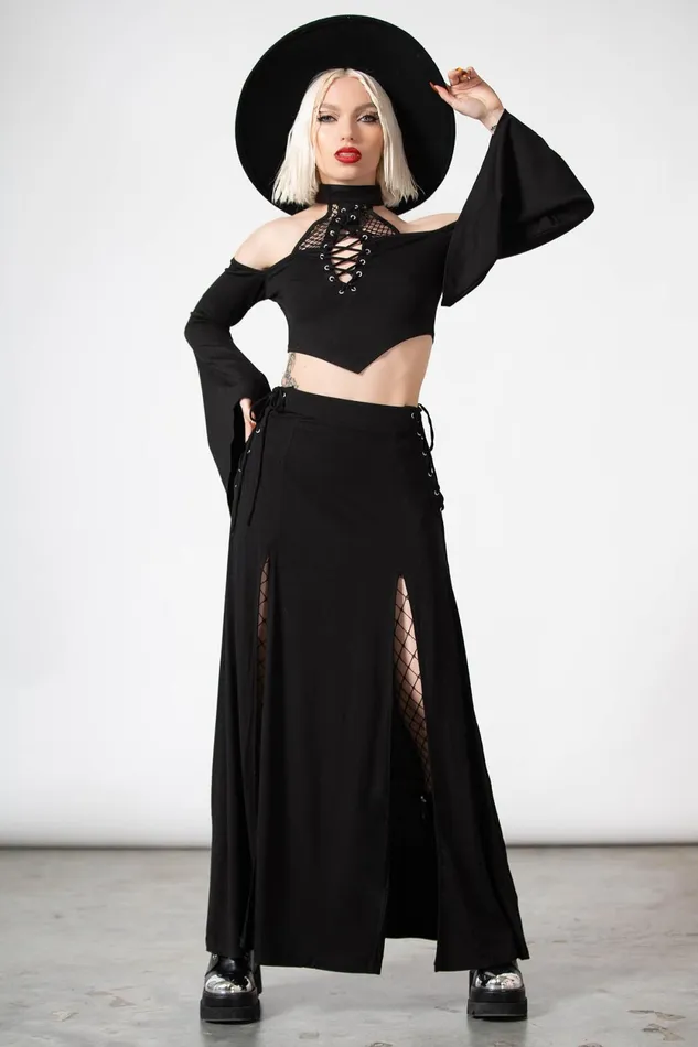 Women Long Sleeves Killstar Maidenhead Cold Shoulder Top