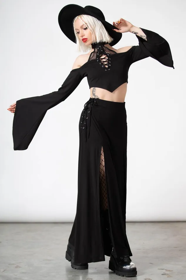 Women Long Sleeves Killstar Maidenhead Cold Shoulder Top