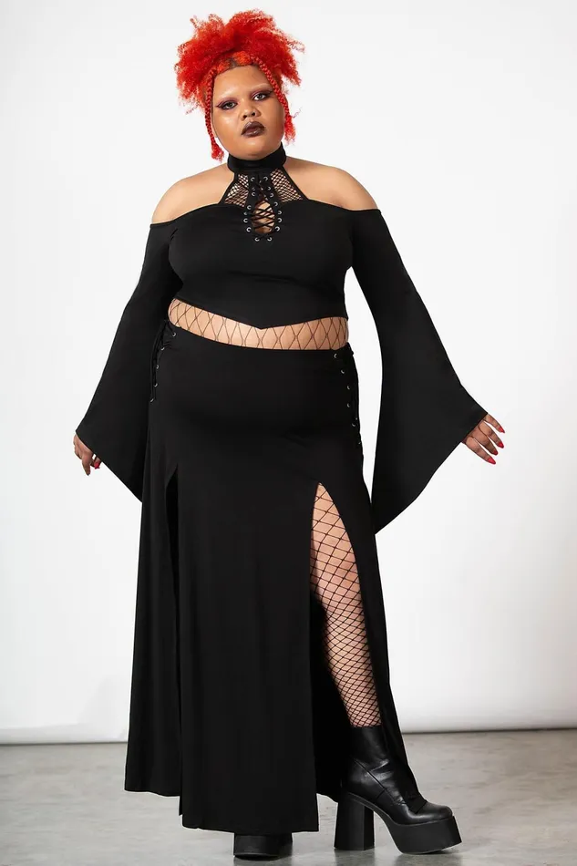 Women Long Sleeves Killstar Maidenhead Cold Shoulder Top