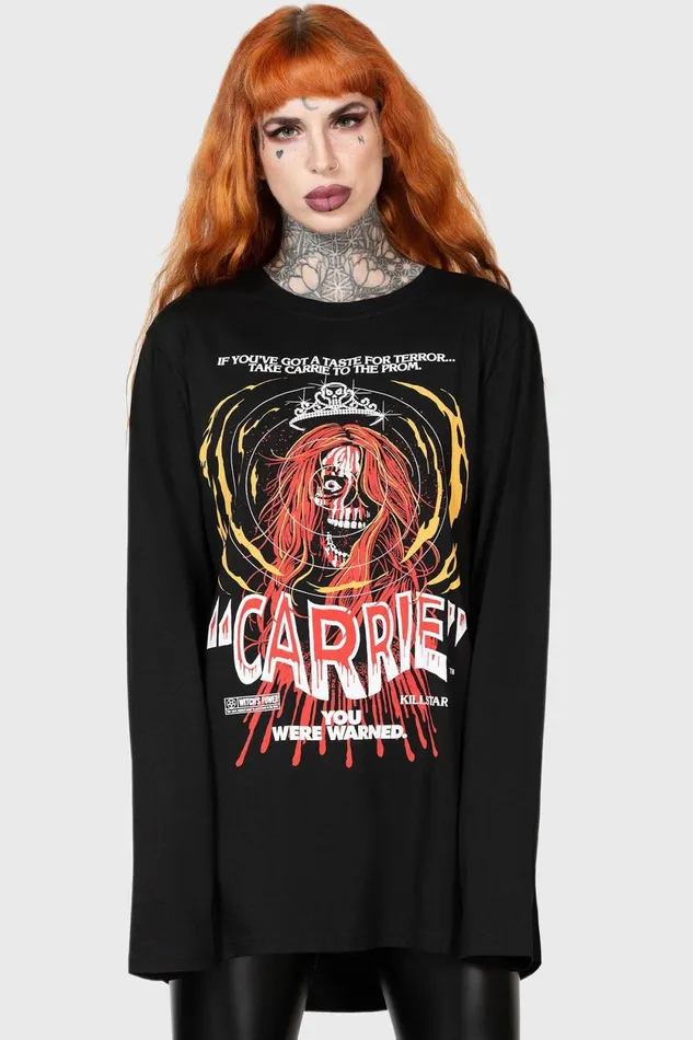 Women Long Sleeves Killstar Warned Long Sleeve Top