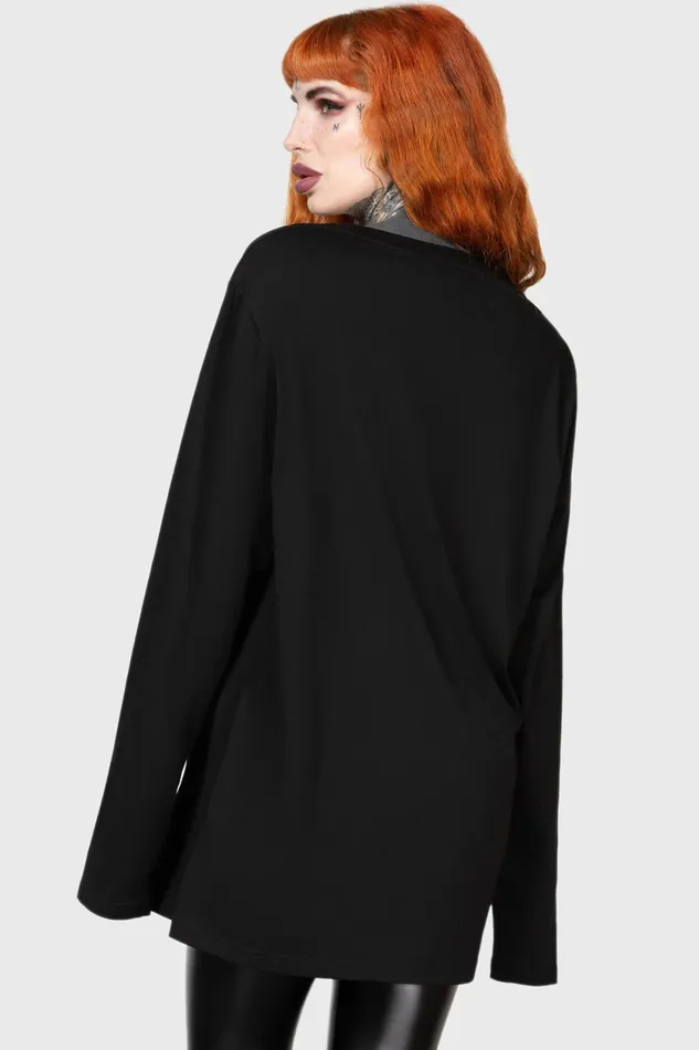 Women Long Sleeves Killstar Warned Long Sleeve Top
