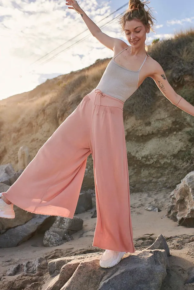 Women Loungewear Free People Wave Rider WideLeg Pants Brushed Apricot