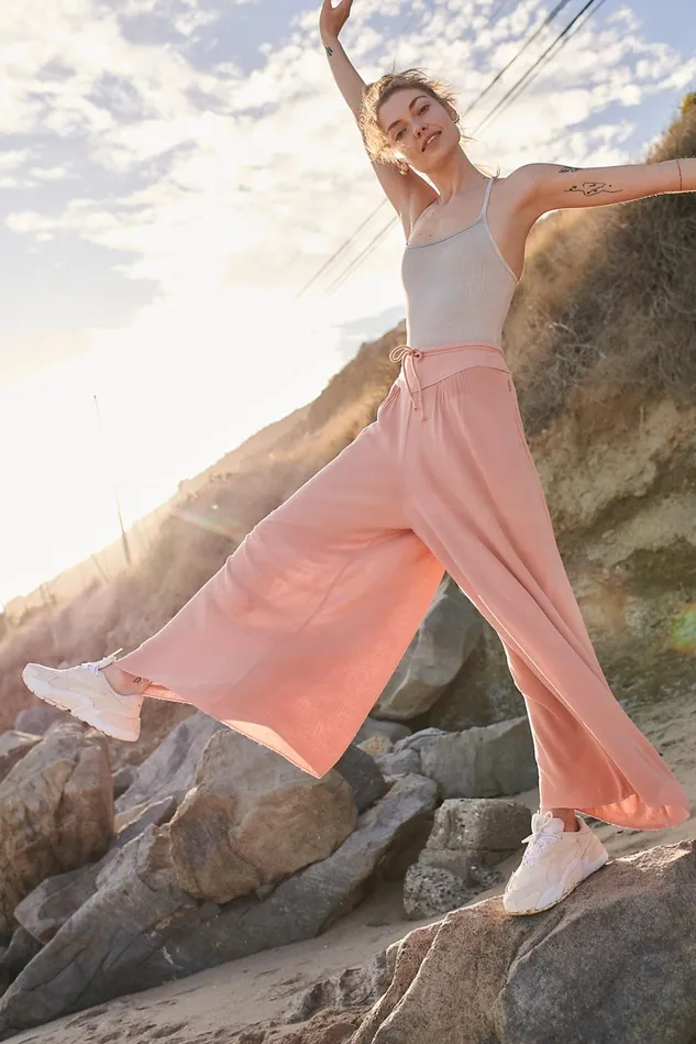 Women Loungewear Free People Wave Rider WideLeg Pants Brushed Apricot