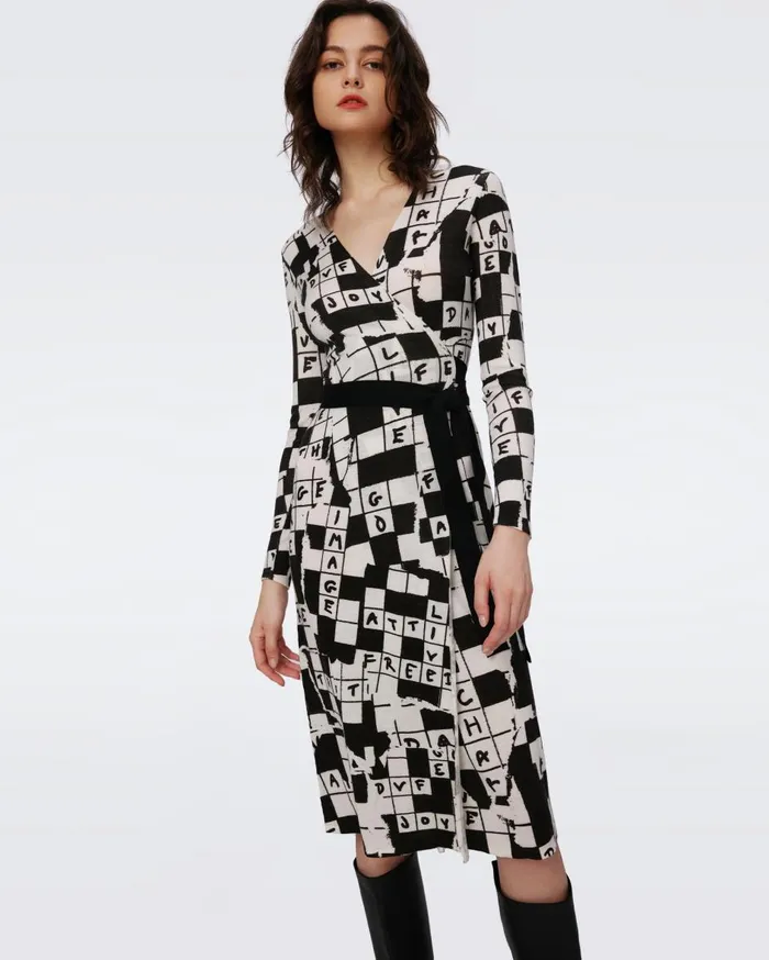 Women Luella Wool Wrap Dress Dvf 50th Crossword Ivory DVF Dresses
